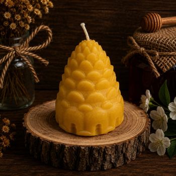 Discover the beauty of nature with our Pine Cones Beeswax Candle. Crafted from our own beeswax, this candle features an intricate pine cone design, measuring 70mm x 60mm and weighing 87g. Enjoy up to 13 hours of clean, natural burn time. Perfect for nature lovers, this candle brings the outdoors in, providing a warm and enchanting glow to your space. Embrace the simplicity of nature with our Pine Cones Beeswax Candle.