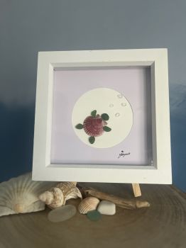 Seashell and seaglass turtle. wooden frame : 7 inches X 7 inches,&nbsp; pictures will vary with different seashells colours and glass shapes