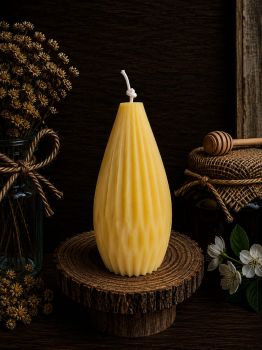 Elevate your ambiance with the Bottle Geometric Beeswax Candle &ndash; a testament to artistry and sustainability. Crafted at 140mm in length and 70mm in width, weighing 245g, this hand-poured delight boasts a remarkable 40-hour burn time. Illuminate your space with the warm glow and elegant design of our Beeswax Candle, a true reflection of natural beauty and lasting charm.