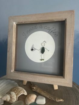 Need that cup of coffee to be human in the morning.&nbsp; &nbsp;Made from naturally geniune tumbled seaglass collected by me and my family&nbsp; from Seaham beach. wooden frame 7 inches X 7 Inches