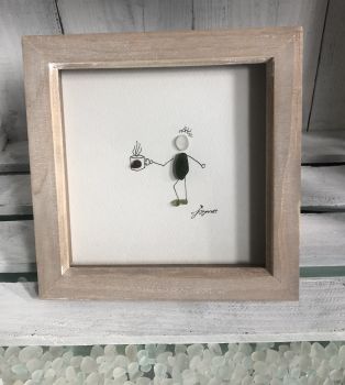 Need that cup of coffee to be human in the morning.&nbsp; &nbsp;Made from naturally geniune tumbled seaglass collected by me and my family&nbsp; from Seaham beach. wooden frame 7 inches X 7 Inches