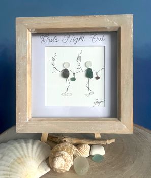 Girls night out.&nbsp; &nbsp;Made from naturally geniune tumbled seaglass collected by me and my family&nbsp; from Seaham beach. wooden frame 7 inches X 7 Inches