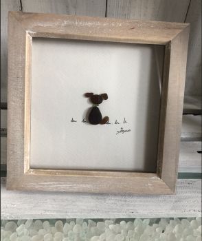 Little Dog.&nbsp; &nbsp;Made from naturally geniune tumbled seaglass collected by me and my family&nbsp; from Seaham beach. wooden frame 7 inches X 7 Inches