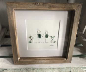 Taking the dogs for a walk.&nbsp; Made from geniune tumbled seaglass from Seaham beach.&nbsp; &nbsp;Wooden frame 9 inches X 9 Inches.&nbsp;