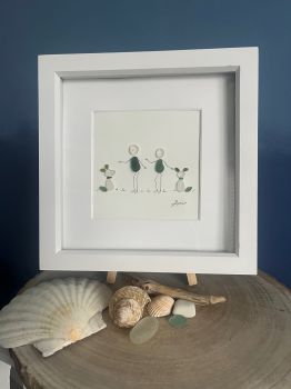Taking the dogs for a walk.&nbsp; Made from geniune tumbled seaglass from Seaham beach.&nbsp; &nbsp;Wooden frame 9 inches X 9 Inches.&nbsp;