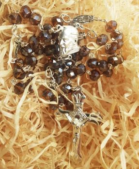 Handmade Glass Crystal Rosary beads with Saint pictured CentreVarious Colours Available