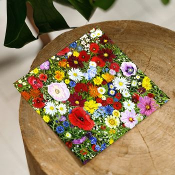'Wonderfully Wild'&nbsp; - Wildflowers greeting card 15 x 15cm.
Press printed on medium weight 330gsm silk paper stock.
Blank inside for you to 'pen' your own message, with a white envelope.