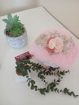 Customised Angora Wool Berèt - Baby Pink - Handsewn Floral Appliquè 