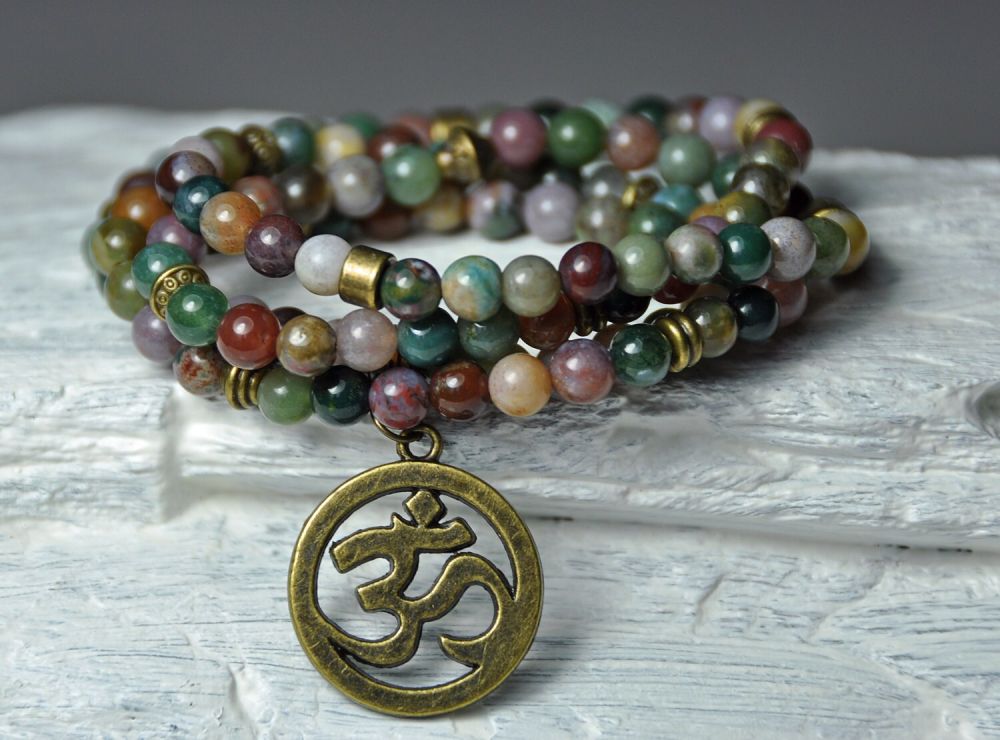 Yin-Yang Balance, Indian Agate 108 Mala Prayer Beads, Yoga Boho Necklace |  Market Street