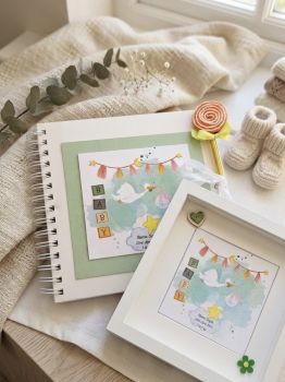&nbsp;Handmade gift. Keepsake frame and matching Photo book set for new baby and Christening.