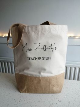 Personalised Teacher Jute Tote Bag

* Large Shopper Bag

* Personalised with Name in Vinyl

* 33 x 42 x 19 cm