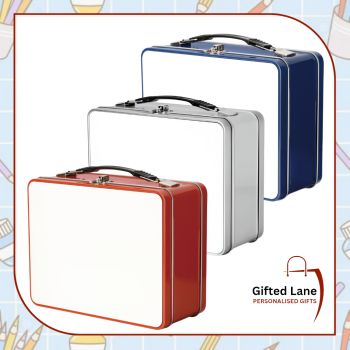 Personalised Tin Lunch Box can be personalised with any pictures or text on them with a child favourite picture or hobby, cartoon, music or sporting star and their name on them if you wish. The Lunch Box come 3 different colours in Silver, Red or Blue. Another special personalised gift from Gifted Lane. Check out our store today and view our full range of personalised gifts from Gifted Lane. Remember a personalised gift from Gifted Lane is always a special gift
