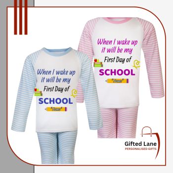 Mark the special occasion of the First Day of School or Pre School with a personalised pyjamas. They can be personalised with any picture and or text on them. Another special personalised gift from Gifted Lane&nbsp;