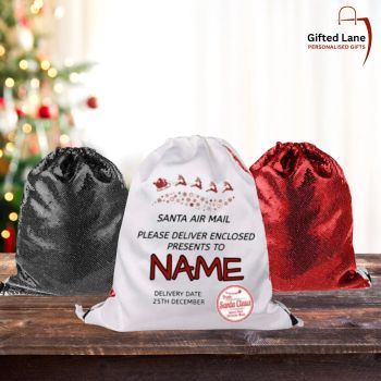 Personalised Santa Sacks is a way to personalise and present a gift to a child from yourself or from Santa Claus this Christmas or just to decorate any home for a special time of the year. These Santa Sacks are sequin style and are available in red or black in colour and can be personalised with any picture or text on them. Another special personalised gift from Gifted Lane and would make an ideal present for someone special this Christmas.
