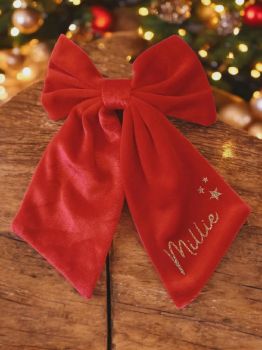 Beautiful Personalised Red Velvet HAIR Bow Christmas