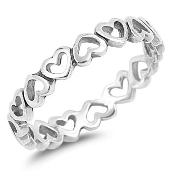 Hearts Eternity Sterling Silver Ring|Stackable Band Ring|Eternity Silver Ring|Thumb Ring Metal Material: Sterling Silver Face Height: 4&nbsp;mm Finish: Oxidized