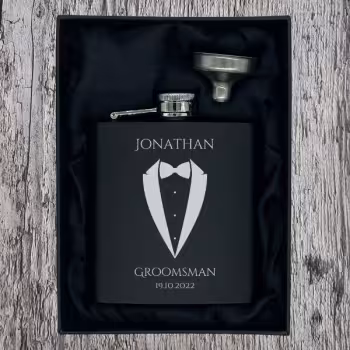 If you’re looking for the perfect appreciation gift for your groomsmen / bestman in order to show your thanks for all their hard work, friendship and support, then why not treat them to one of our personalised hip flasks for groomsmen.
Hip Flasks For Groomsmen
Each one of our wedding party themed hip flask gift sets can be personalised with all your Groomsman, Bestman, Groom, Father Of The Bride names and the wedding date itself.
These lovely unique wedding party gifts are a little fun way to mark and show your appreciation for all the hard work the guys put in to your special wedding day.
Enter you custom details in the boxes provided and we’ll engrave your wonderful personalised groomsman gift. If you have any questions then please feel free to get in touch with us here at Shuul Gifts.
