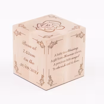 New Born Baby Blocks (Personalised) Made from Maple, 80mm x 80mm (4″ x 4″) approx, finished with natural, non toxic beeswax or satin varnish if preferred.