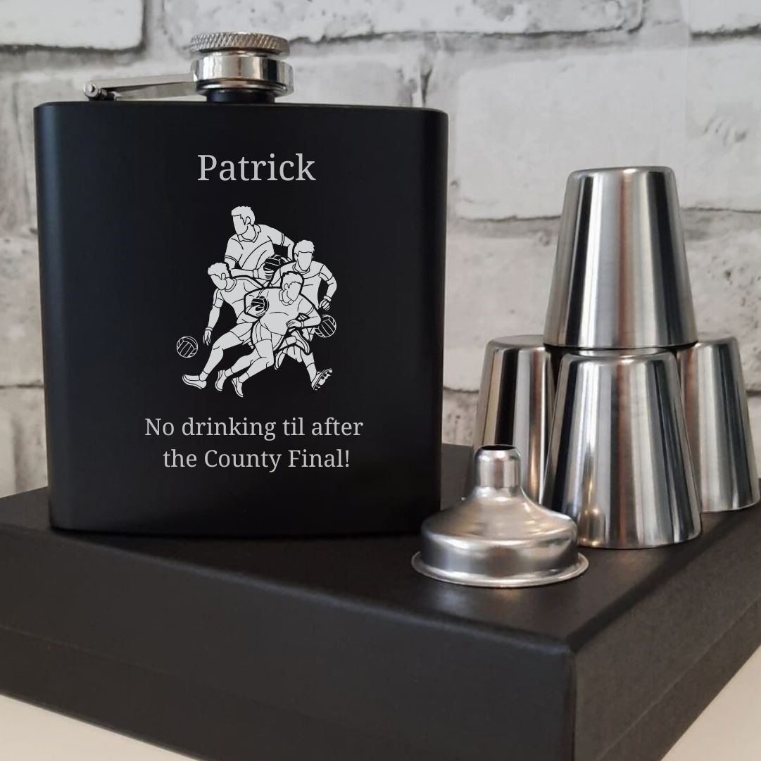 Personalised Gaelic Football Hip Flask With Name & Message Engraved
