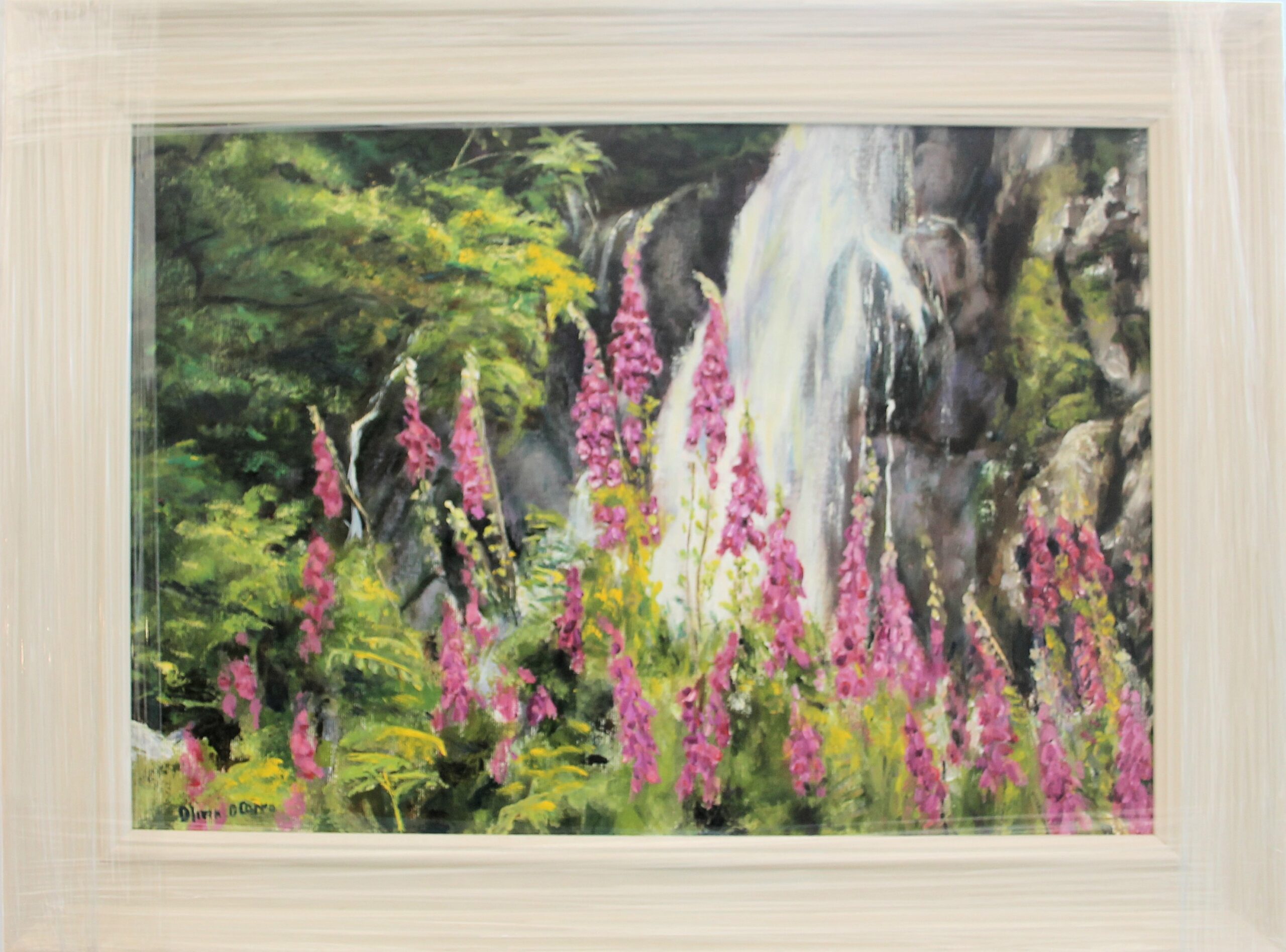 Foxgloves and Waterfall original one of a kind oil painting by kerry artist  Olivia O'Carra | Shop In Ireland