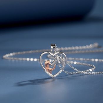The Girl Horse Love Heart Sterling Silver Necklace, Horse